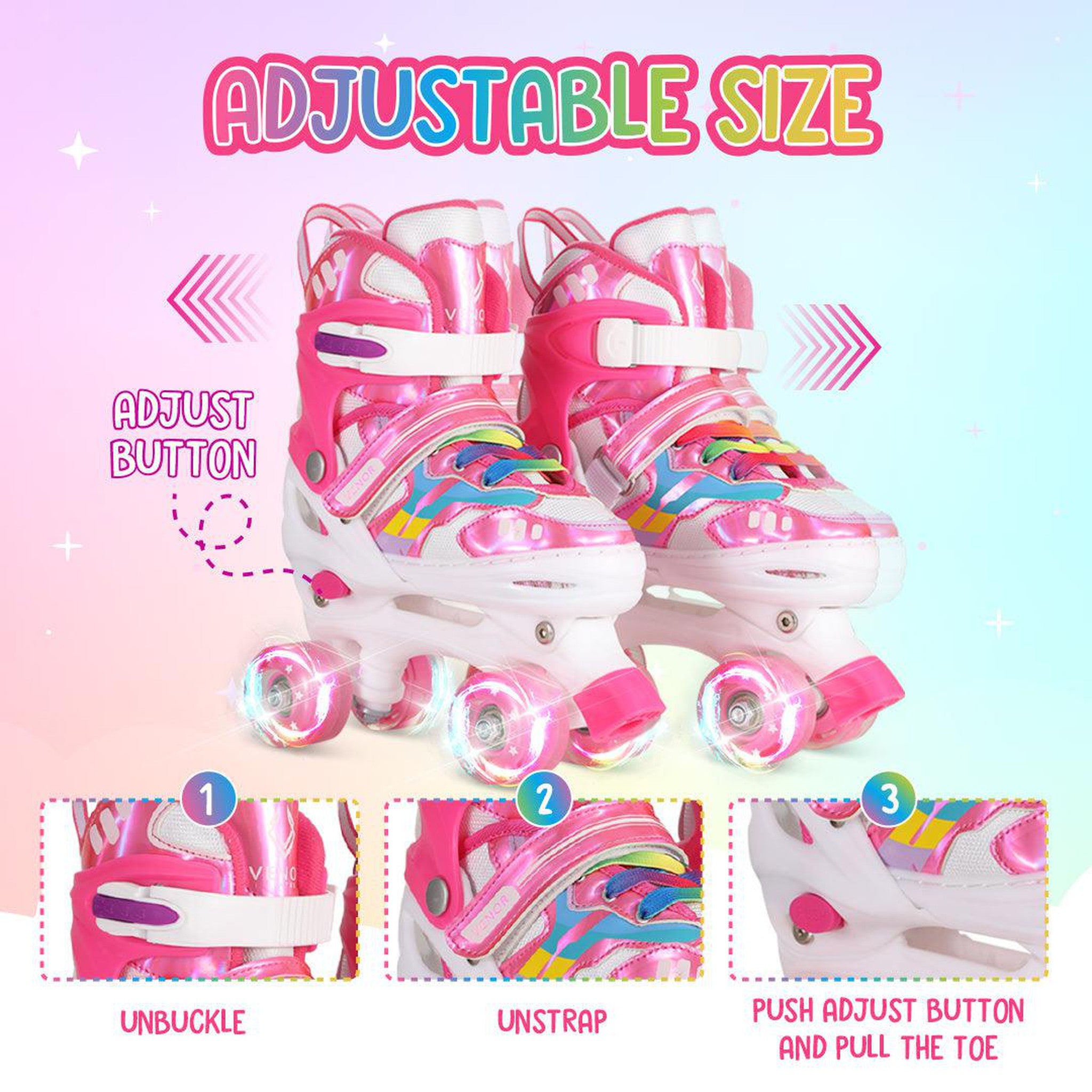 VENOR Ignite LED Side-By-Side Rulleskøjter - Shiny Pink-ScootWorld.dk